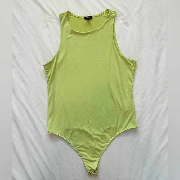 Express Lime Green Body Contour Compression High Neck Bodysuit Size L - Picture 1 of 1